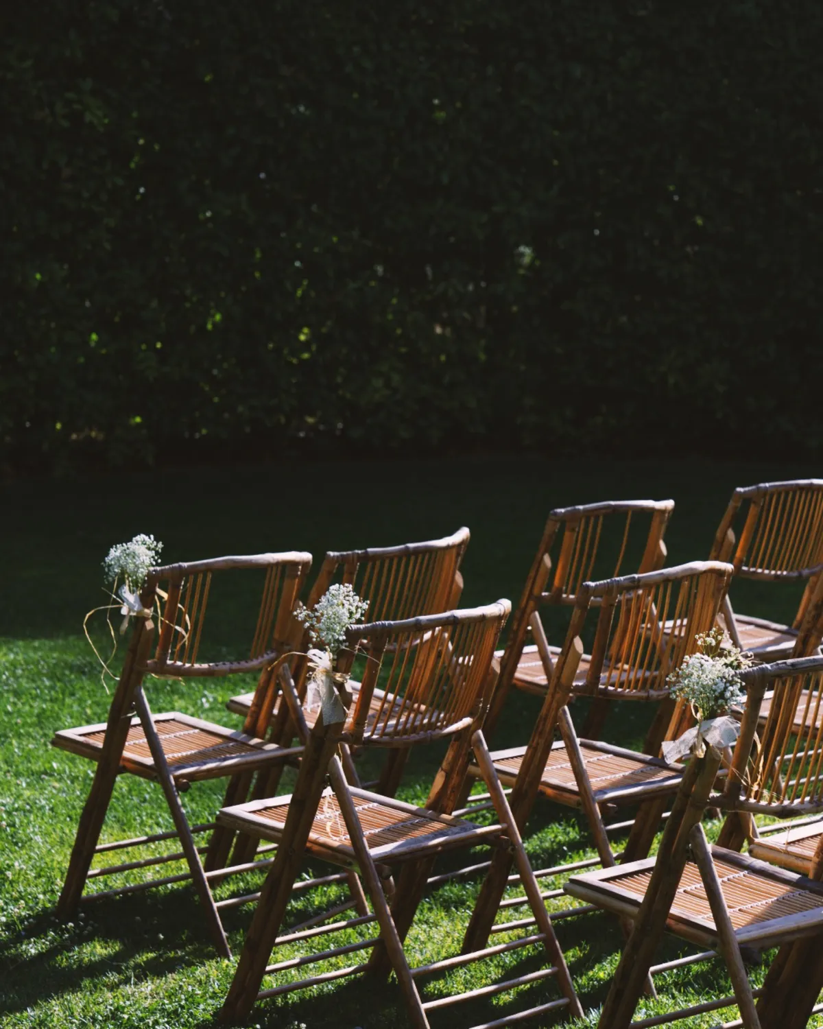 Wedding ceremony chairs in a garden
