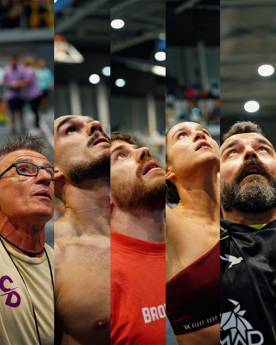 Composite portrait of athletes looking upwards